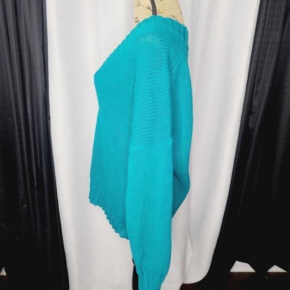 Vintage 90s Y2K Teal Oversized Slouchy Knit Sweater - Picture 3 of 13